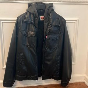 Like New Levi Hooded Leather Jacket